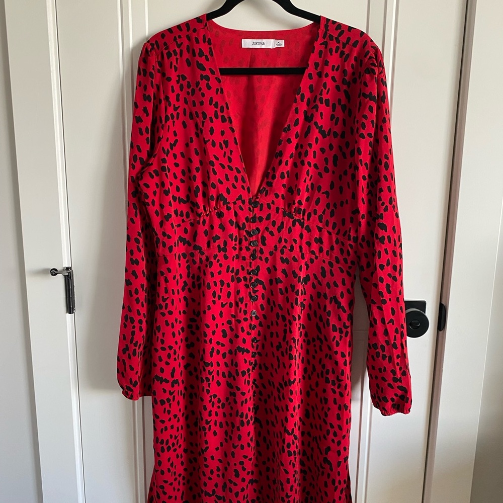 JustFab Leopard Print Midi Shirt Dress in Red NWOT